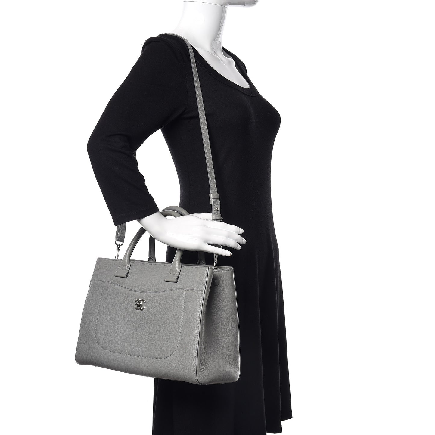 Grained Calfskin Small Neo Executive Shopper Tote Grey