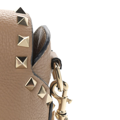 Valentino Garavani Pebbled Calfskin Rockstud Single Handle Flap Bag Beige 11 of 13