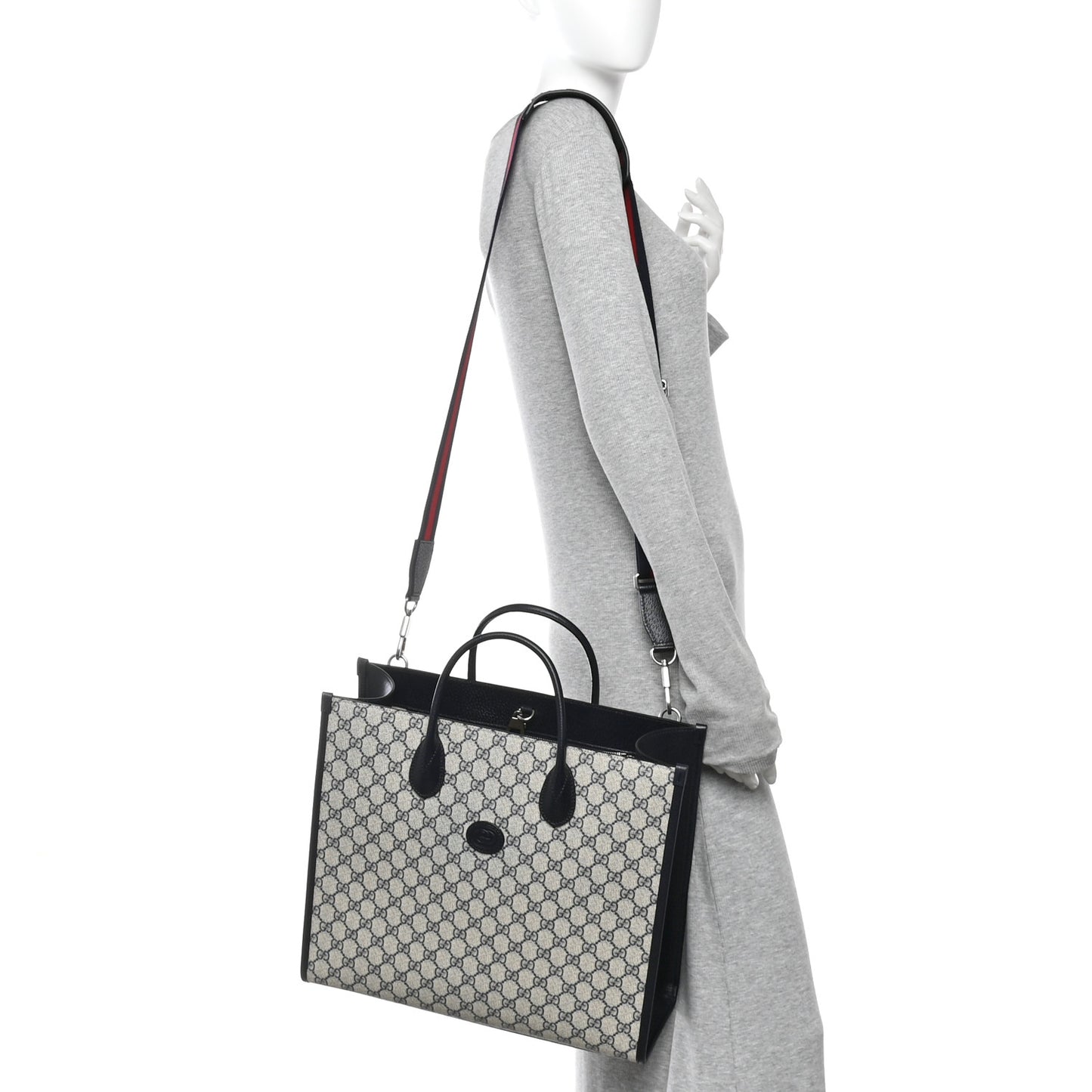 GG Supreme Monogram Azalea Calfskin Medium Retro Interlocking G Tote Bag Beige Blue