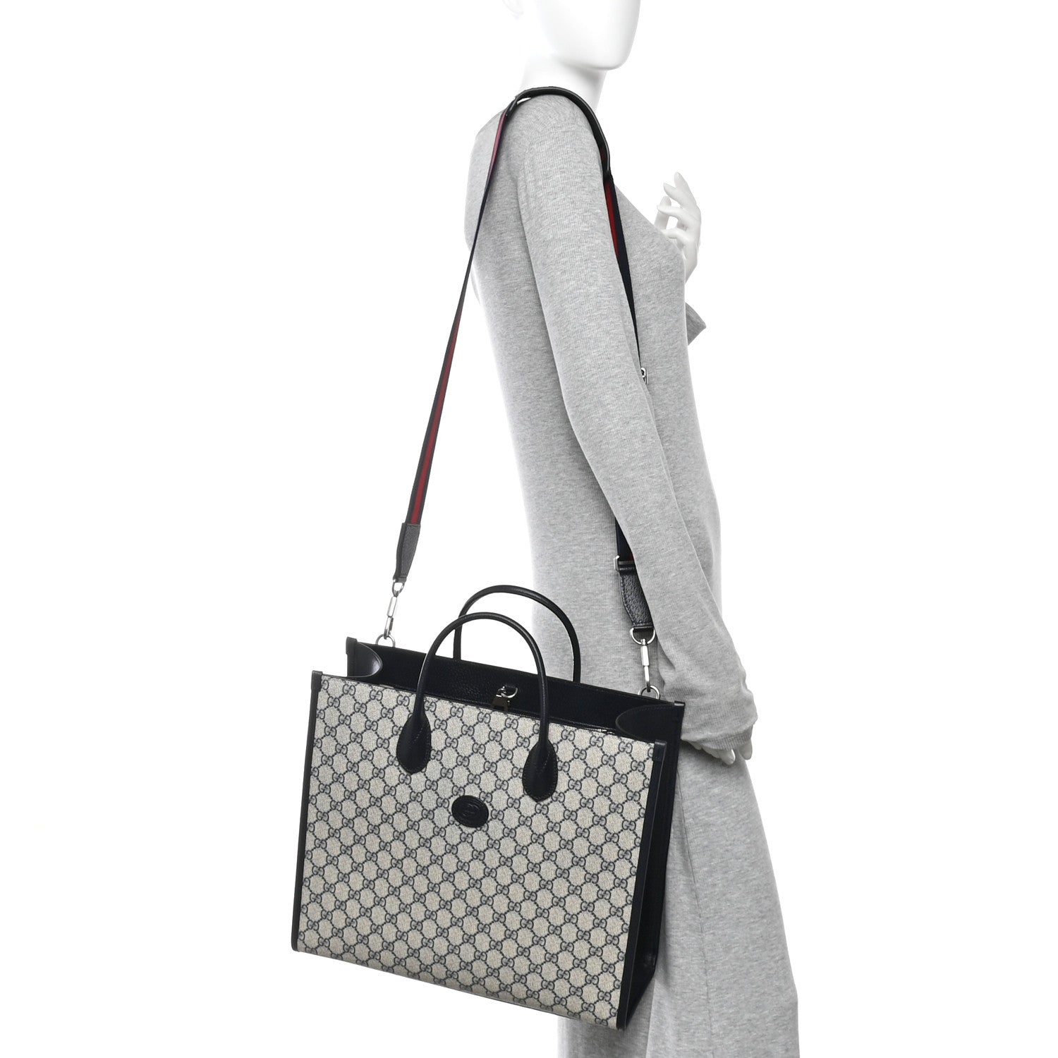 Gucci GG Supreme Monogram Azalea Calfskin Medium Retro Interlocking G Tote Bag Beige Blue 2 of 10
