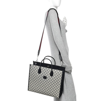 Gucci GG Supreme Monogram Azalea Calfskin Medium Retro Interlocking G Tote Bag Beige Blue 2 of 10