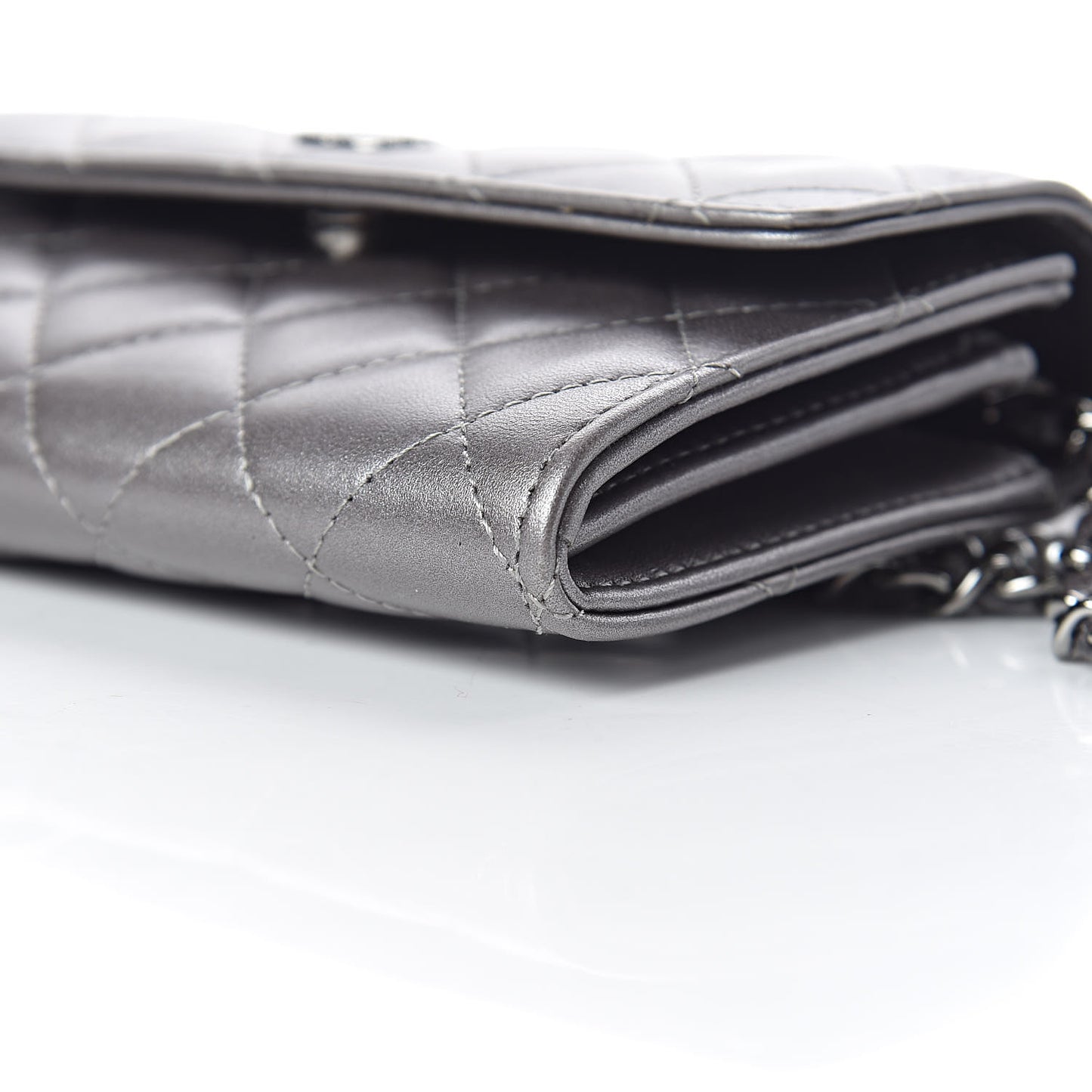 Lambskin Quilted Pearl My Shoulder Mini French Wallet On Chain WOC Silver