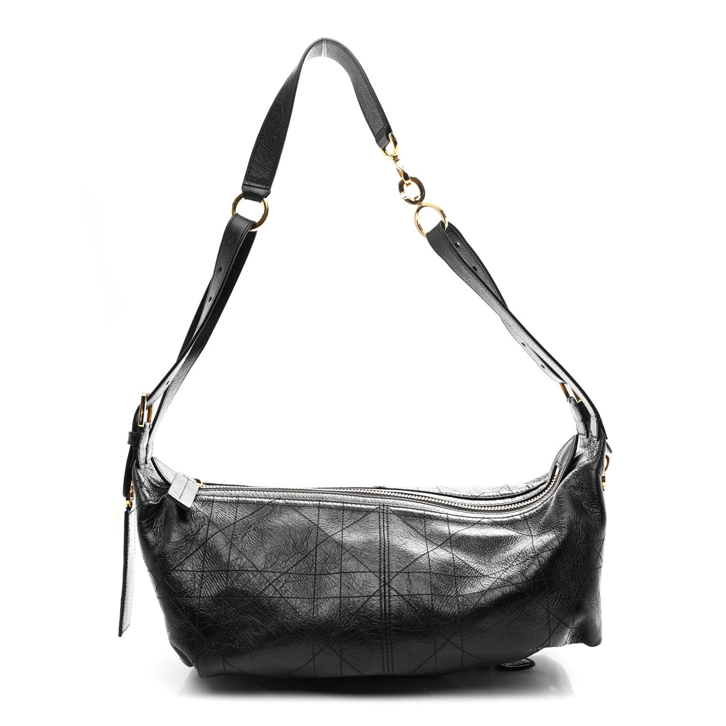 Crinkled Calfskin Macrocannage Medium D-Journey Bag Black