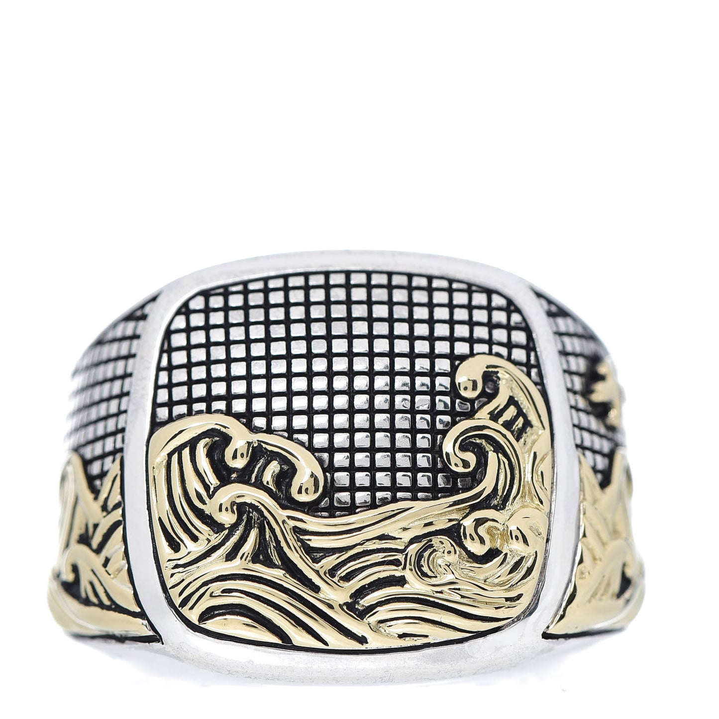 Sterling Silver 18K Yellow Gold Waves Signet Ring 62 10