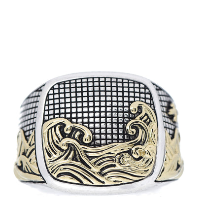 David Yurman Sterling Silver 18K Yellow Gold Waves Signet Ring 62 10 1 of 7