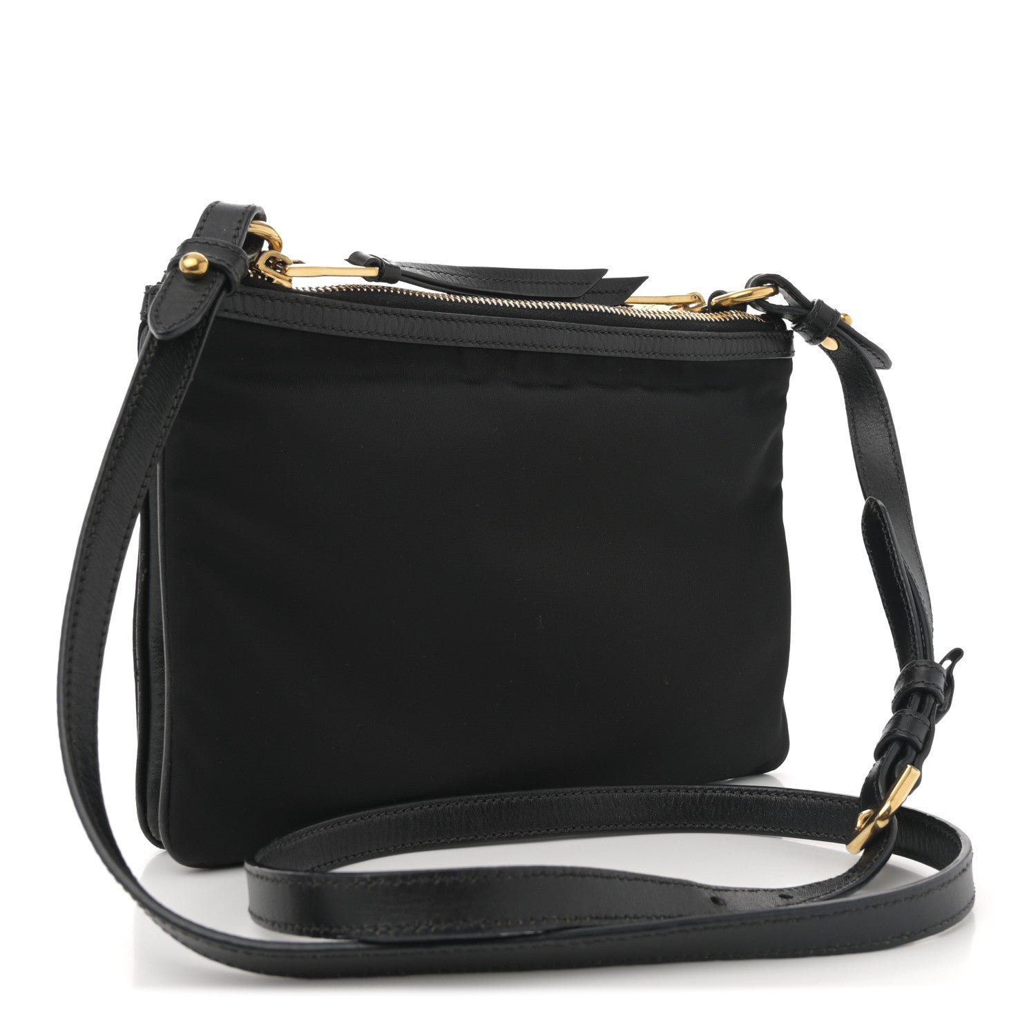 Prada Tessuto Nylon Soft Calf Double Zip Crossbody Bag Black 4 of 27