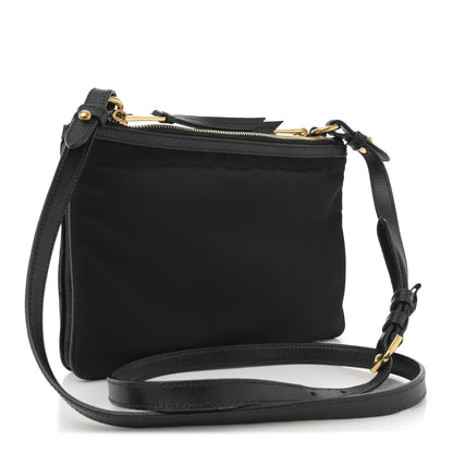 Prada Tessuto Nylon Soft Calf Double Zip Crossbody Bag Black 4 of 27