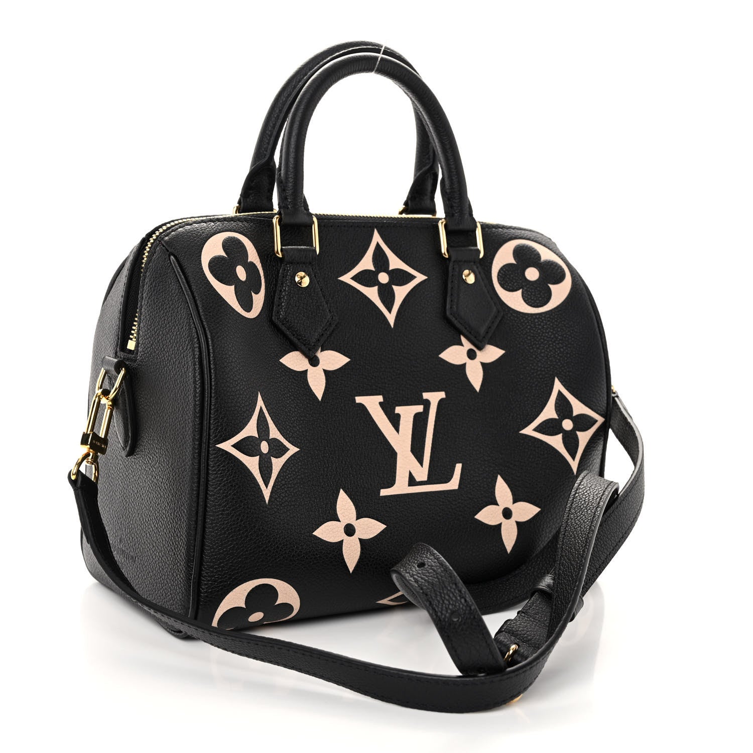 Louis Vuitton Empreinte Monogram Giant Speedy Bandouliere 25 Black Beige 3 of 10