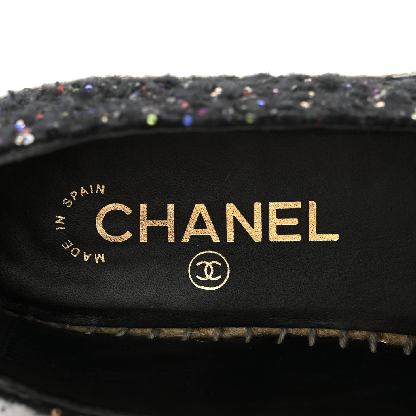 Tweed Patent Goatskin Sequin CC Espadrilles 38 Black