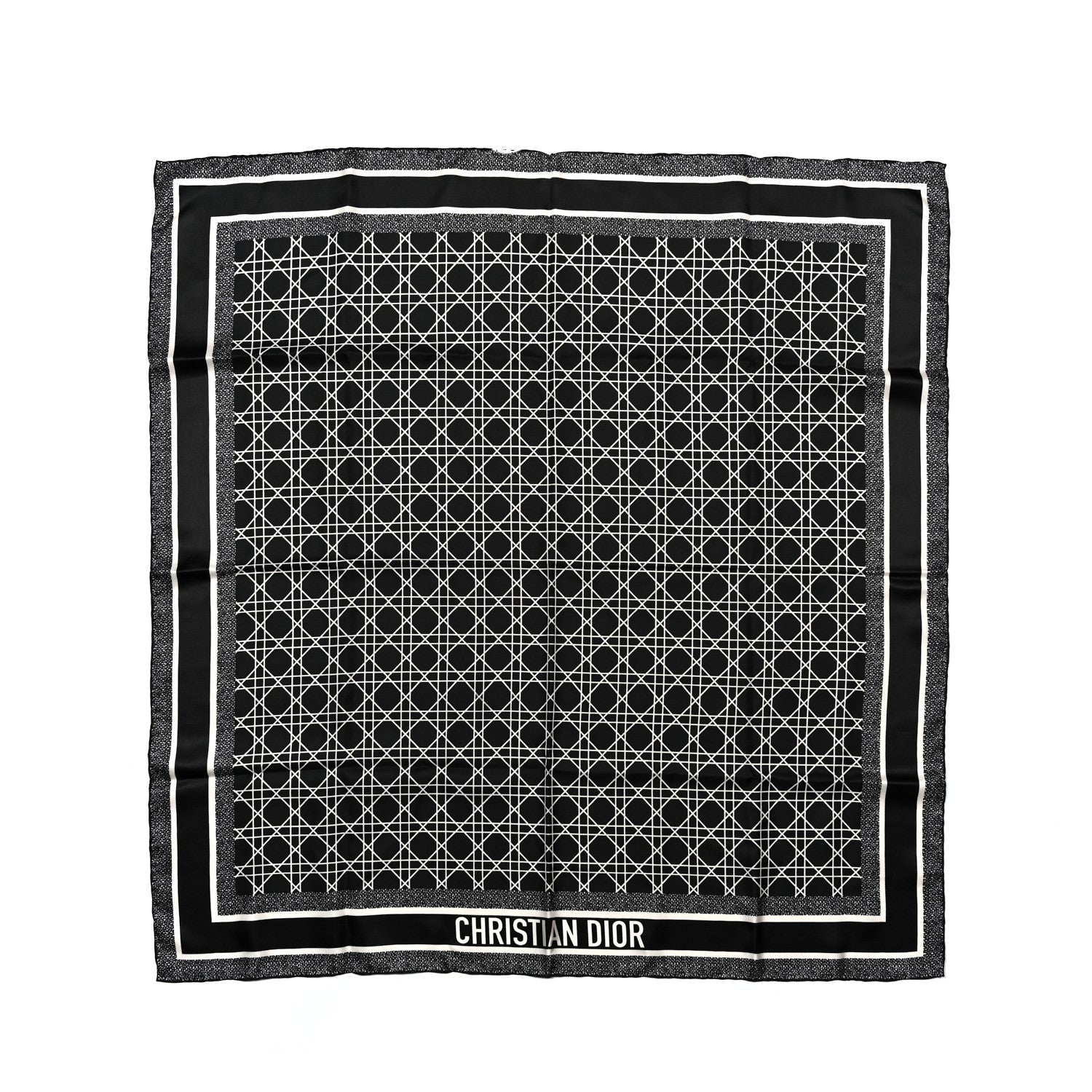 Christian Dior Silk Cannage Square Scarf 90 Black White 1 of 3