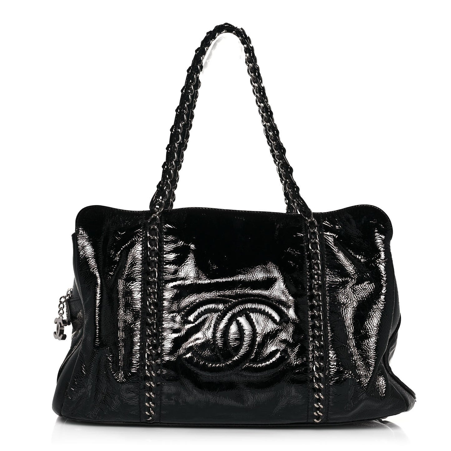 Patent Calfskin Large Luxe Ligne Tote Black