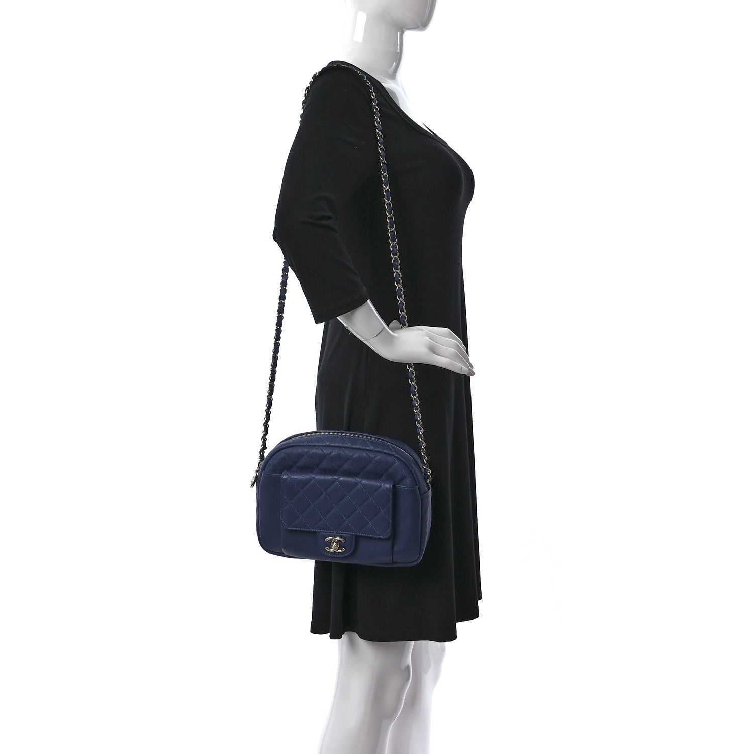 Chanel Caviar Quilted CC Day Camera Case Blue 2 of 9