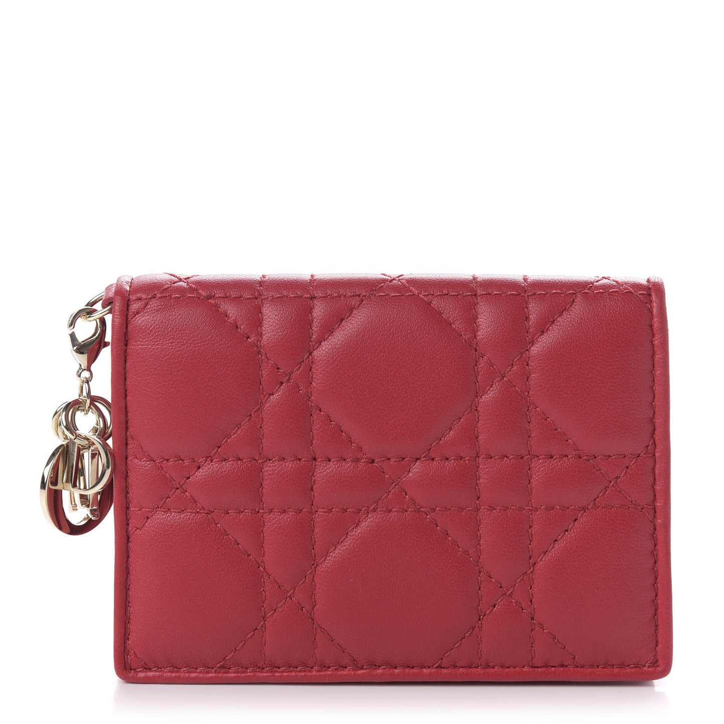 Lambskin Cannage Small Lady Dior Flap Card Holder Red