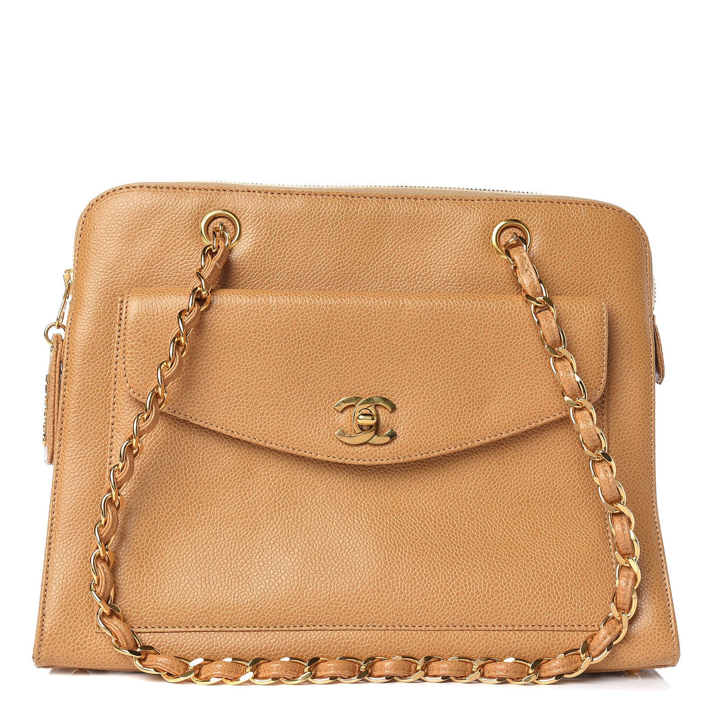Caviar Flap Shoulder Bag Beige