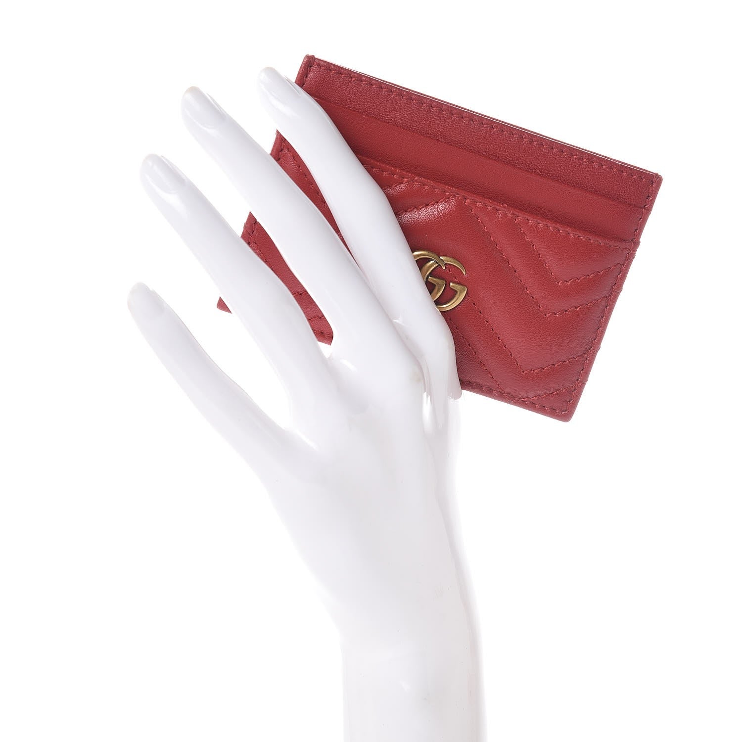 Gucci Calfskin Matelasse GG Marmont Card Holder Hibiscus Red 2 of 7