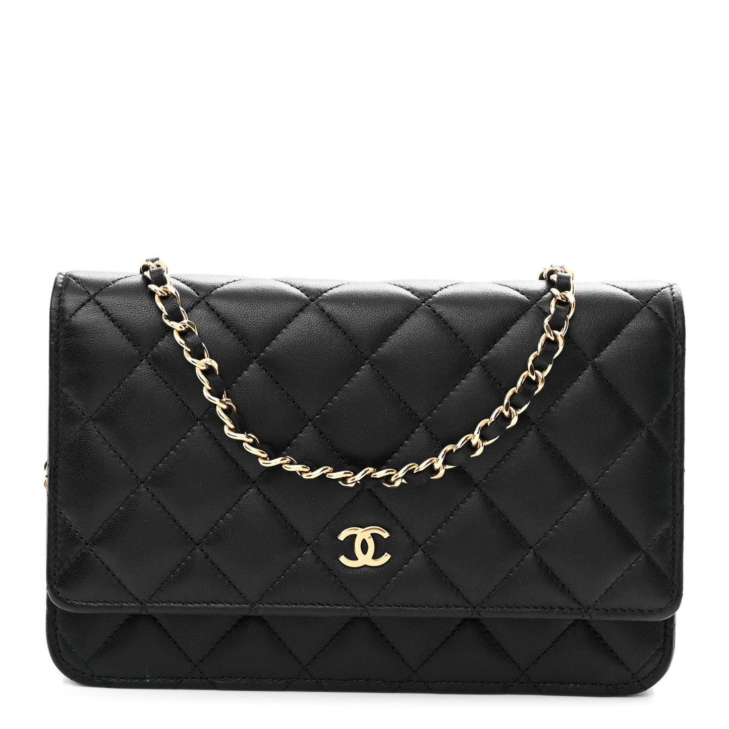 Lambskin Quilted Wallet On Chain WOC Black