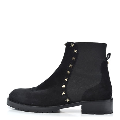 Valentino Garavani Suede Womens Rockstud Beatle Chelsea 20mm Ankle Boots 38 Black 1 of 7