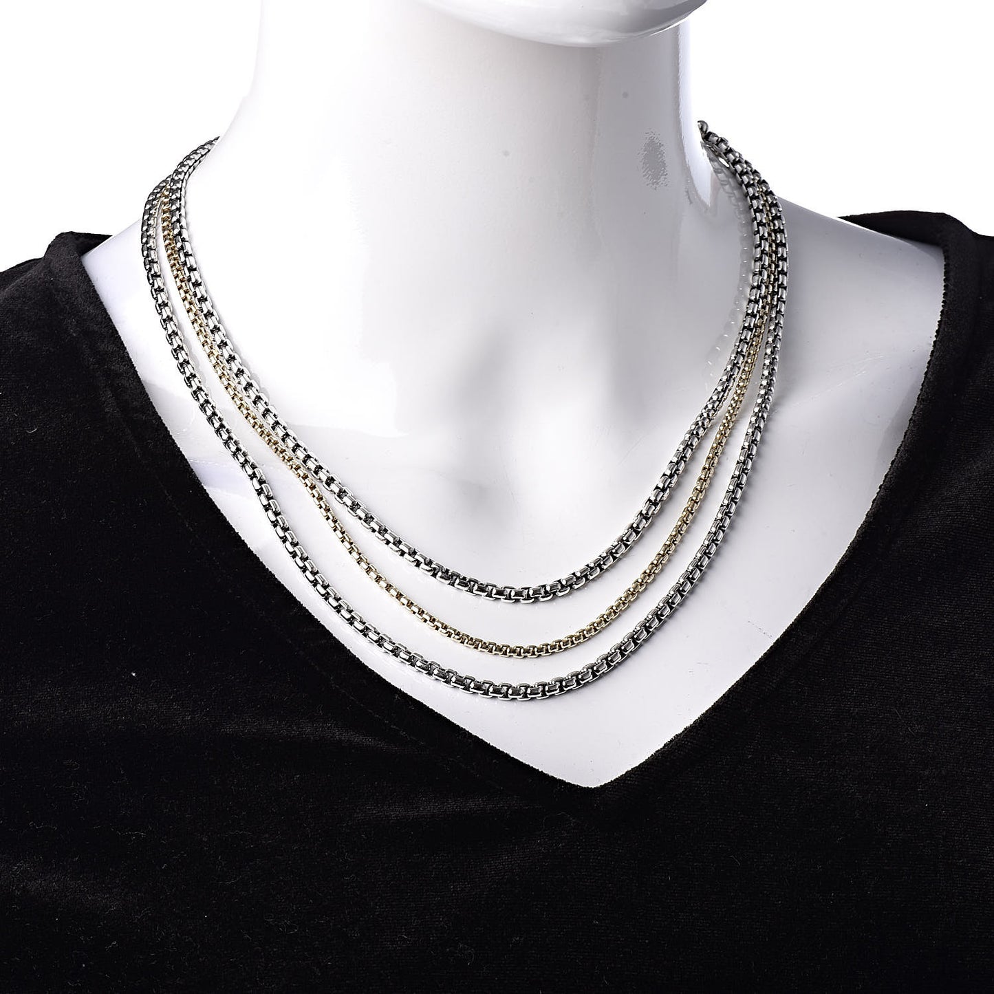 Sterling Silver 18K Yellow Gold Three Strand Box Chain Necklace