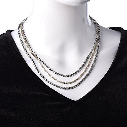 David Yurman Sterling Silver 18K Yellow Gold Three Strand Box Chain Necklace 2 of 5