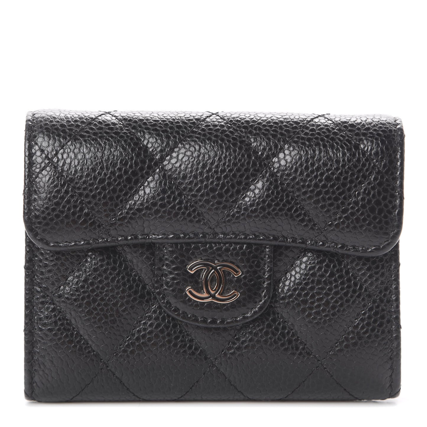 Caviar Quilted Flap Card Holder Black