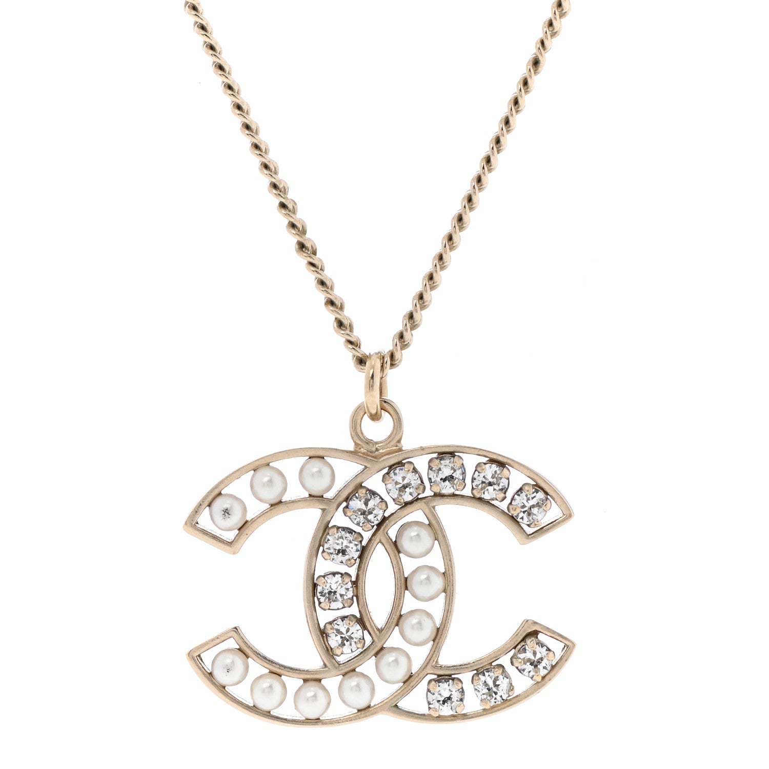 Chanel Pearl Crystal CC Pendant Necklace Gold 4 of 6