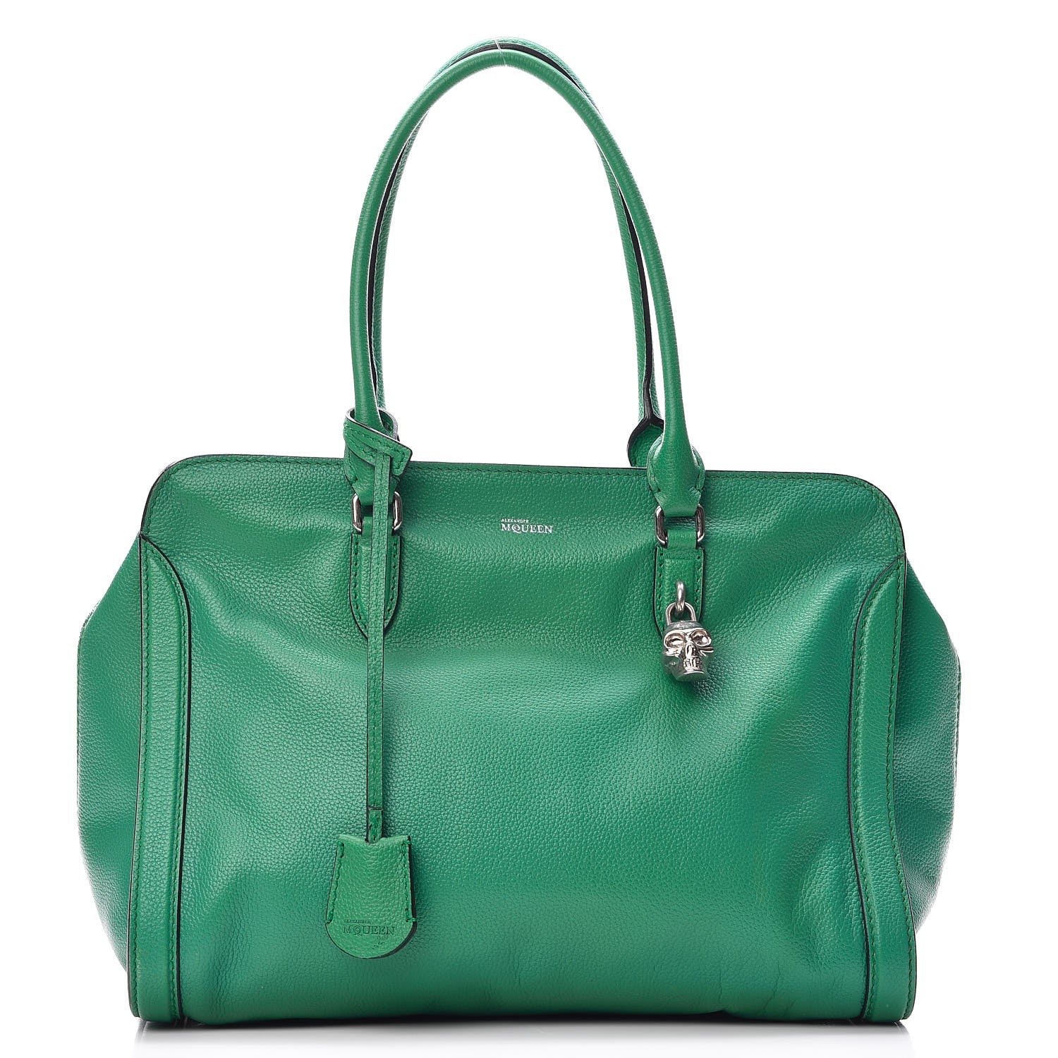Alexander McQueen Pebbled Calfskin Large Skull Padlock Zip Around Tote Green 1 of 13