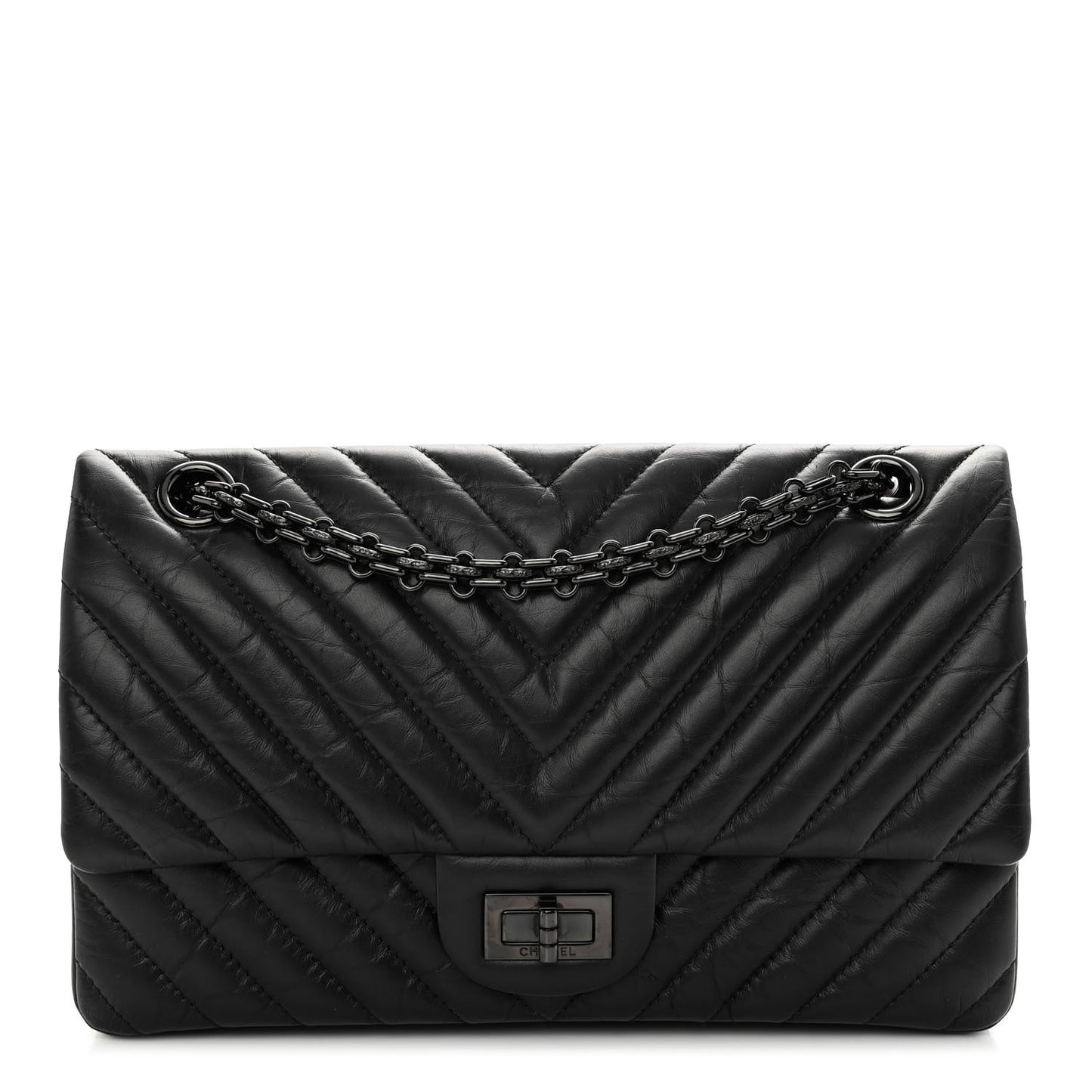Aged Calfskin Chevron Quilted 2.55 Reissue 225 Flap So Black