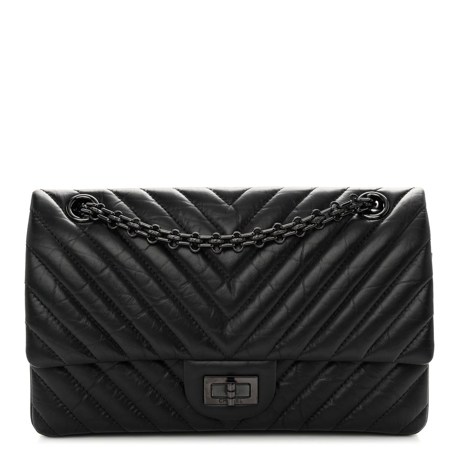 Chanel Aged Calfskin Chevron Quilted 2.55 Reissue 225 Flap So Black 1 of 9