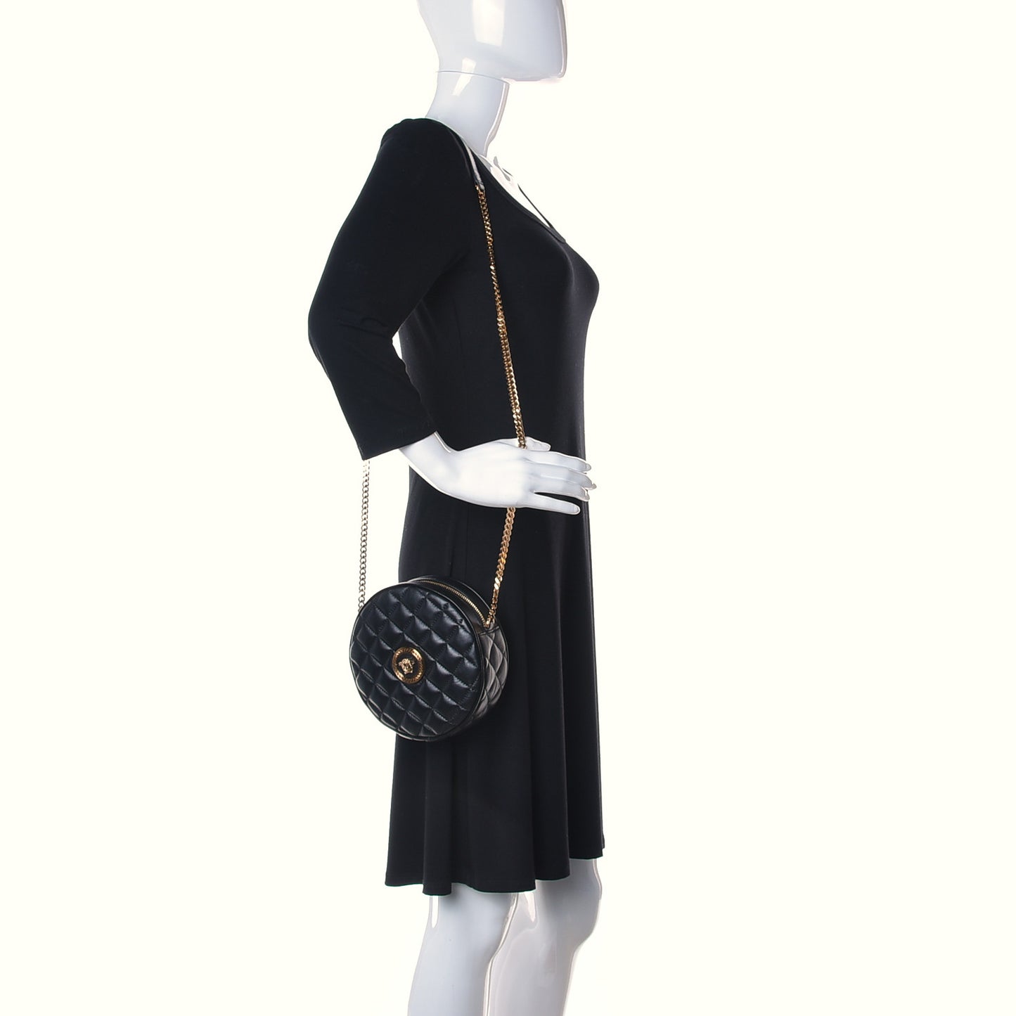 Nappa Quilted Medusa Round Camera Bag Black