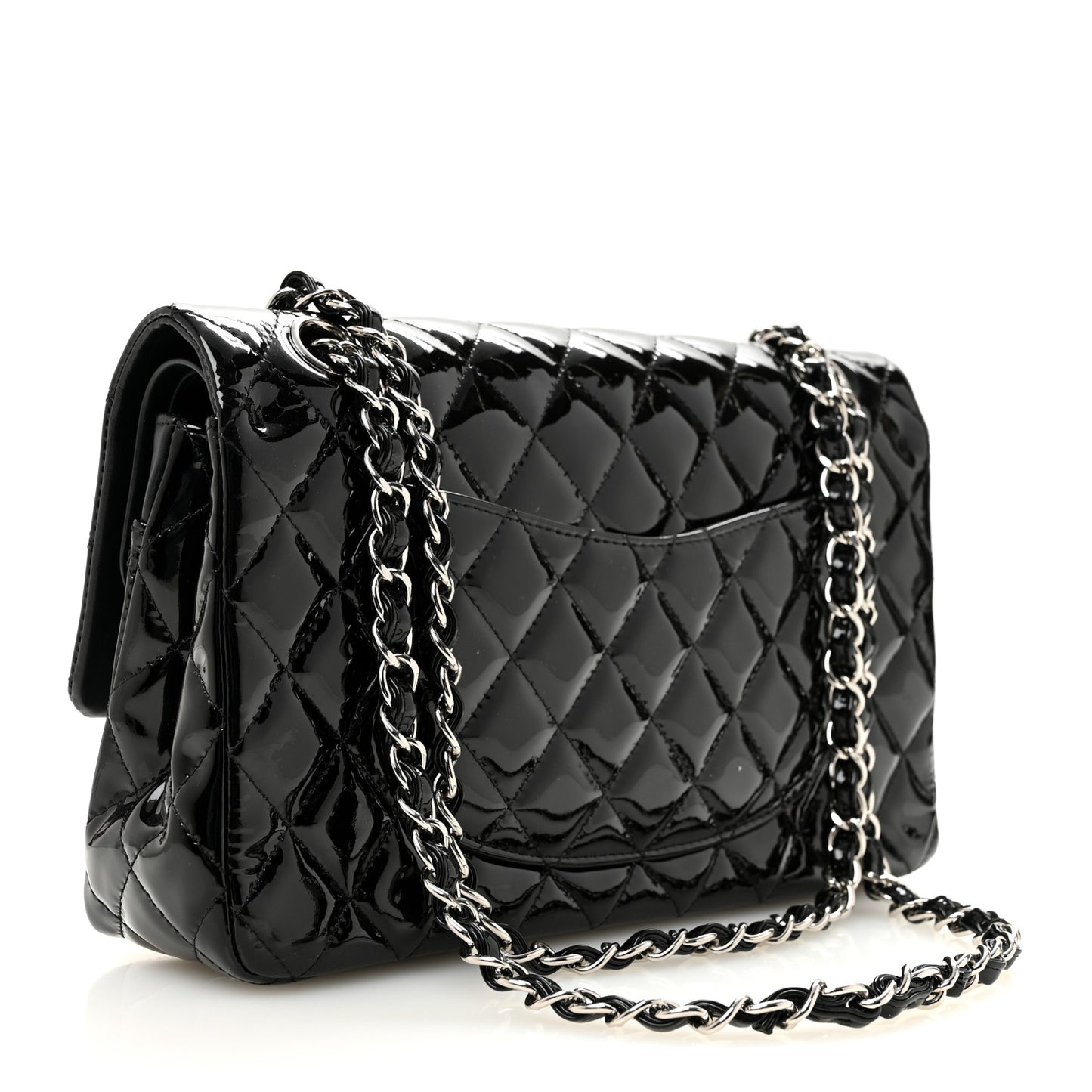 Patent Quilted Medium Double Flap Black