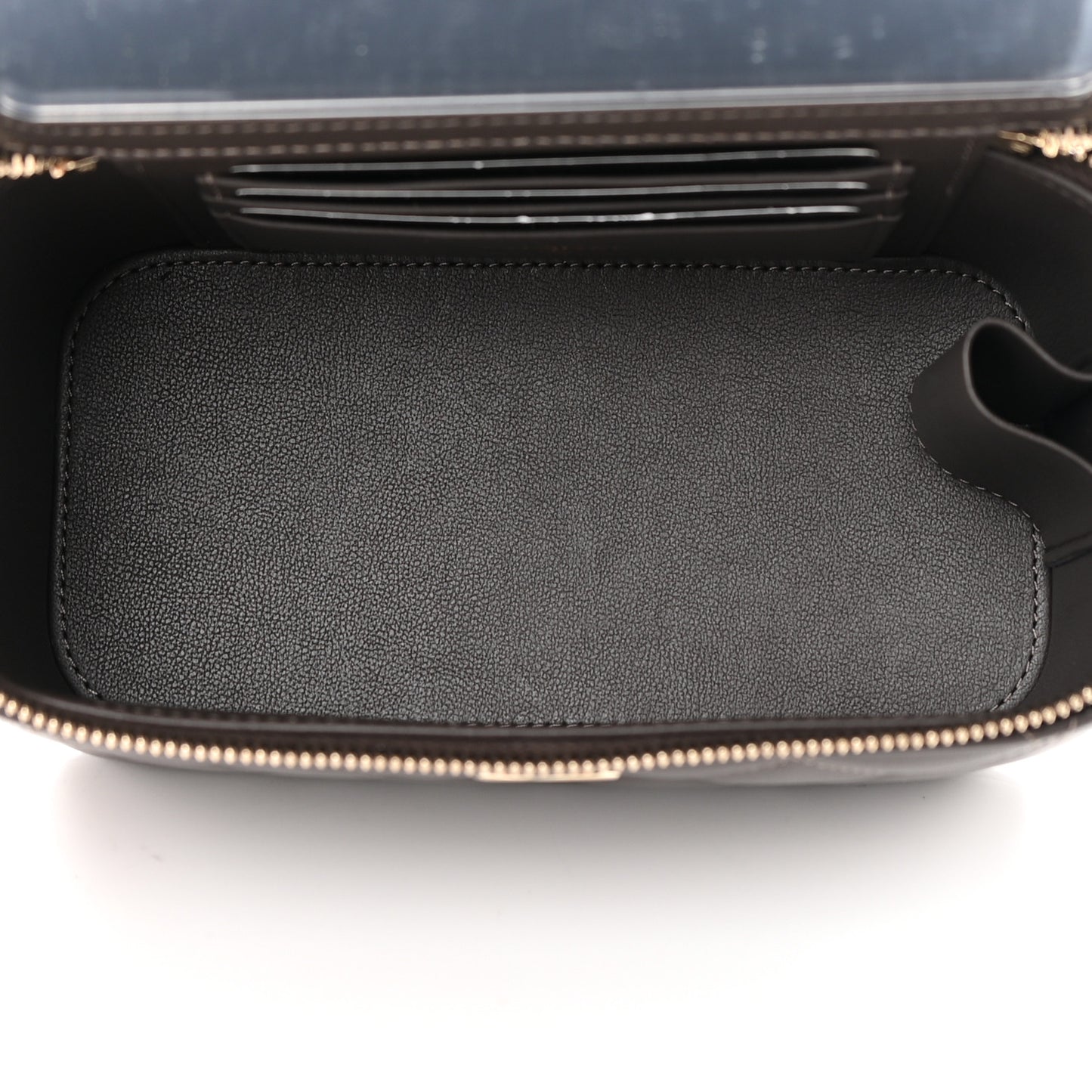 Lambskin Quilted Small Top Handle Vanity Case With Chain Dark Brown