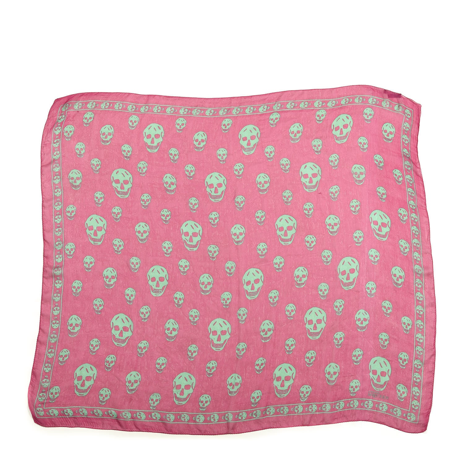 Alexander McQueen Silk Chiffon Skull Scarf Pink Green 1 of 4