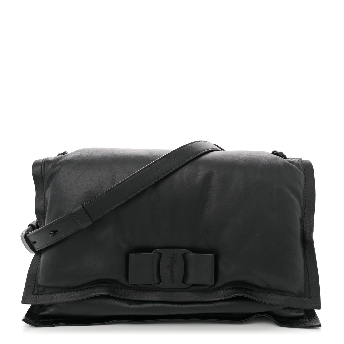 Calfskin Medium Viva Bow Shoulder Bag Black