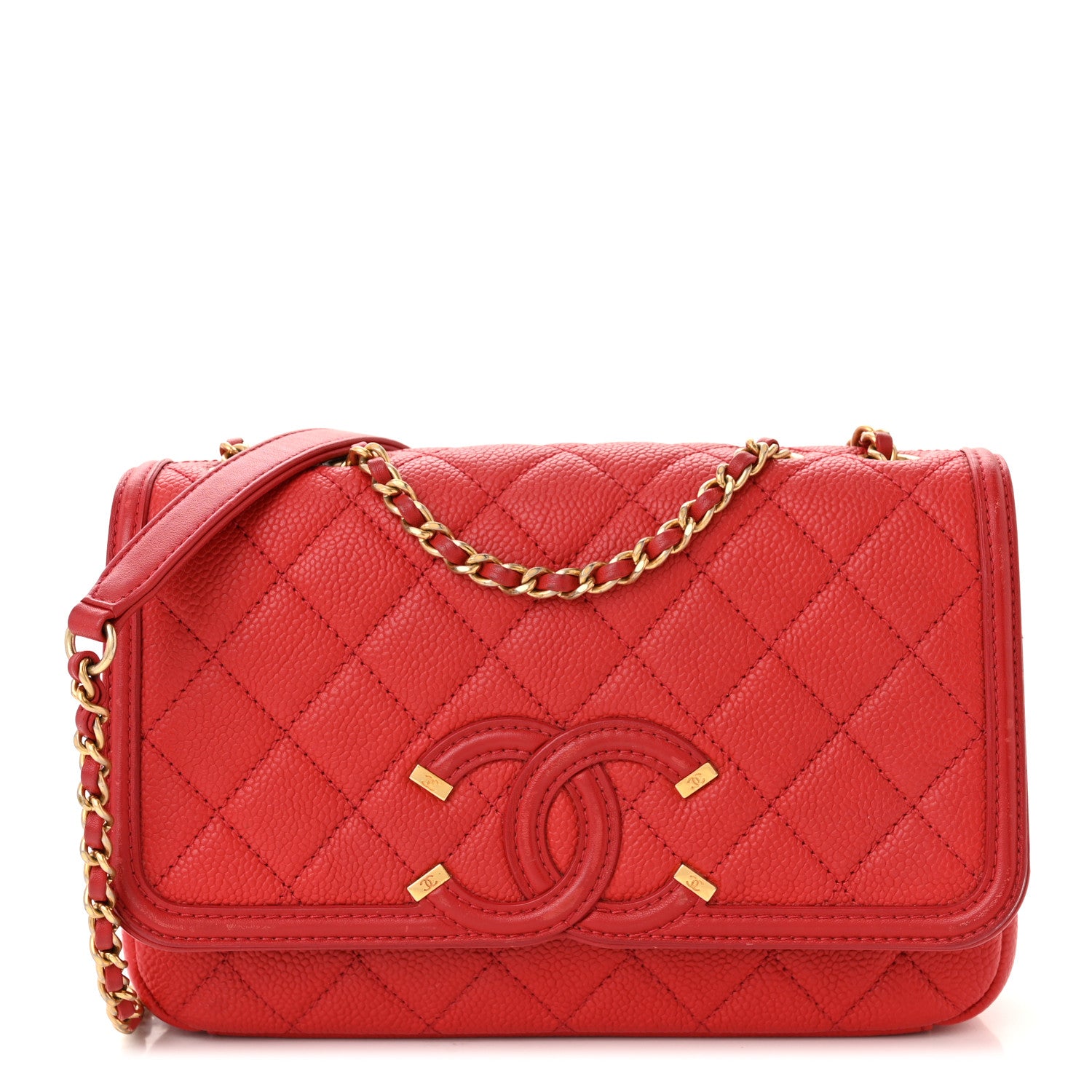Chanel Caviar Quilted Small CC Filigree Flap Red 1 of 10