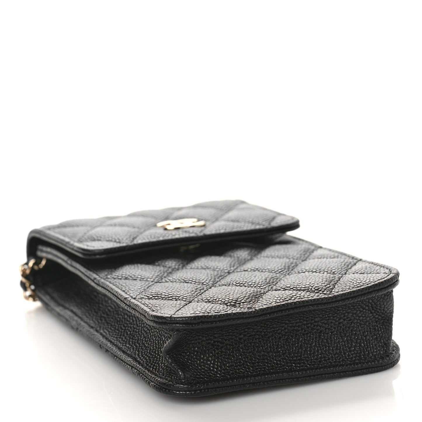 Caviar Quilted Bow Phone Holder Black