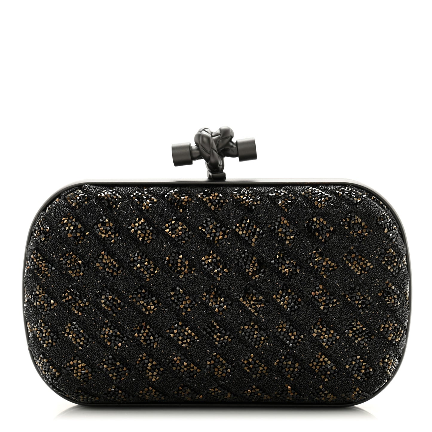 Crystal Bead Embellished Intrecciato Knot Clutch Black
