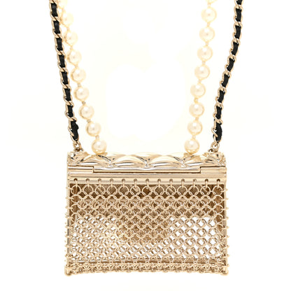 Chanel Metal Lambskin Pearl Chain Flap Bag Long Necklace Gold Black Pearly White 5 of 6