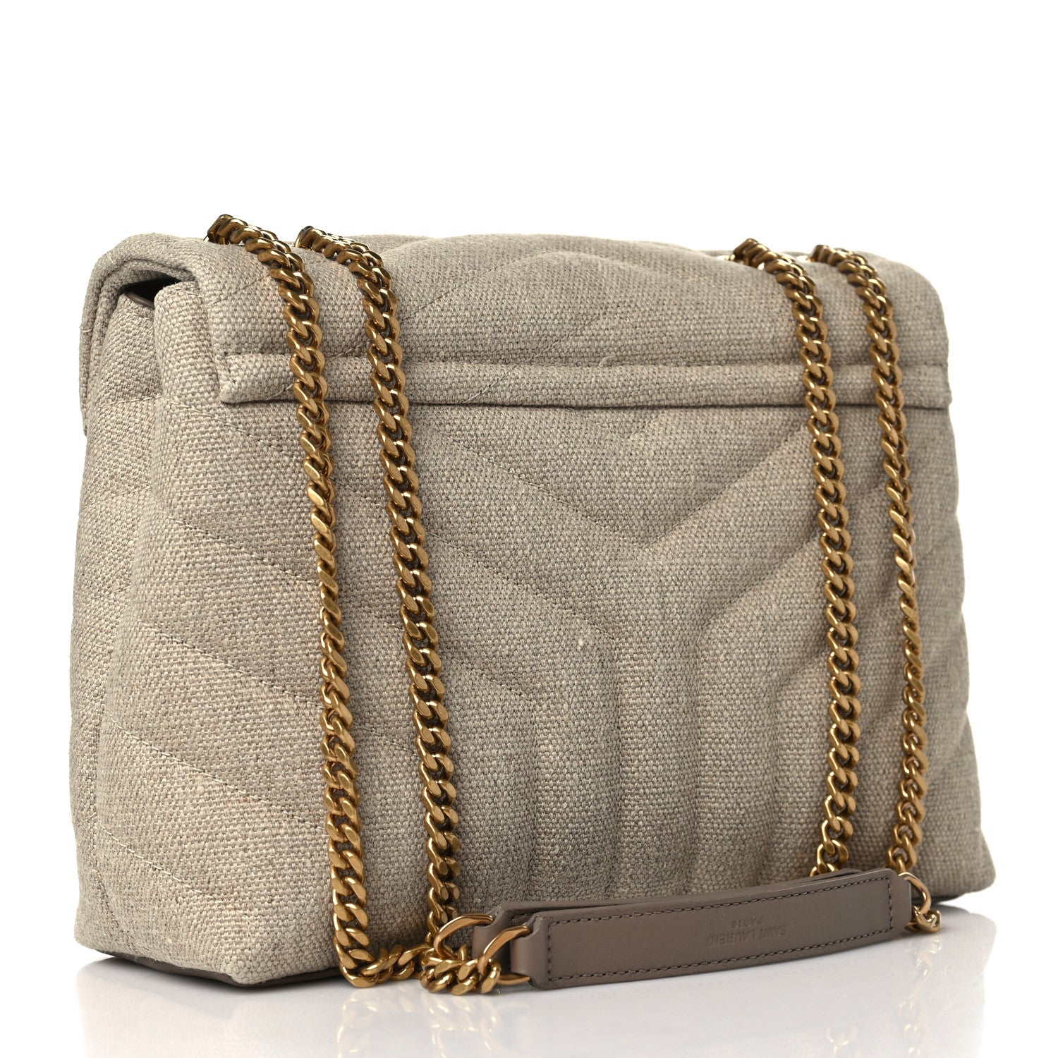 Saint Laurent Linen Y Quilted Monogram Small Loulou Chain Satchel Natural Taupe 3 of 8