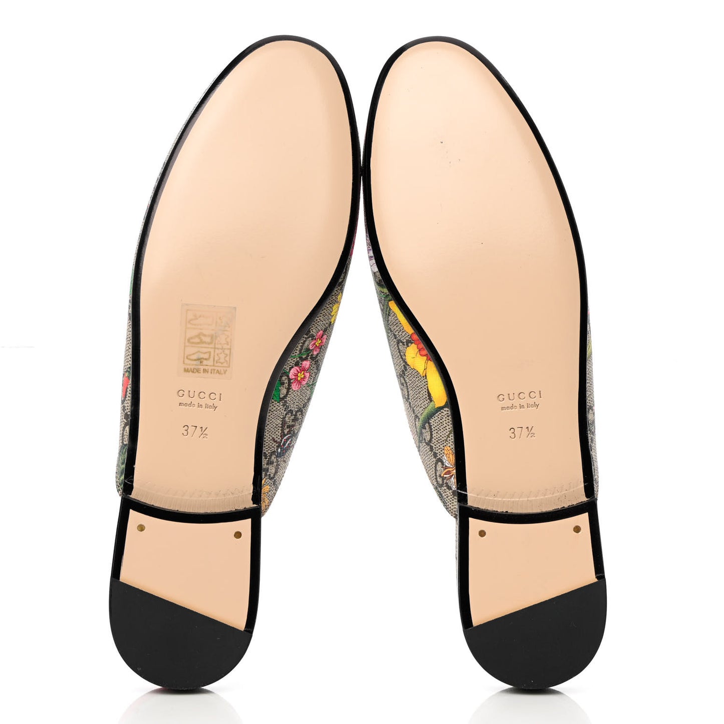 GG Supreme Monogram Flora Womens Princetown Slippers 37.5 Beige Ebony Multicolor Rosso