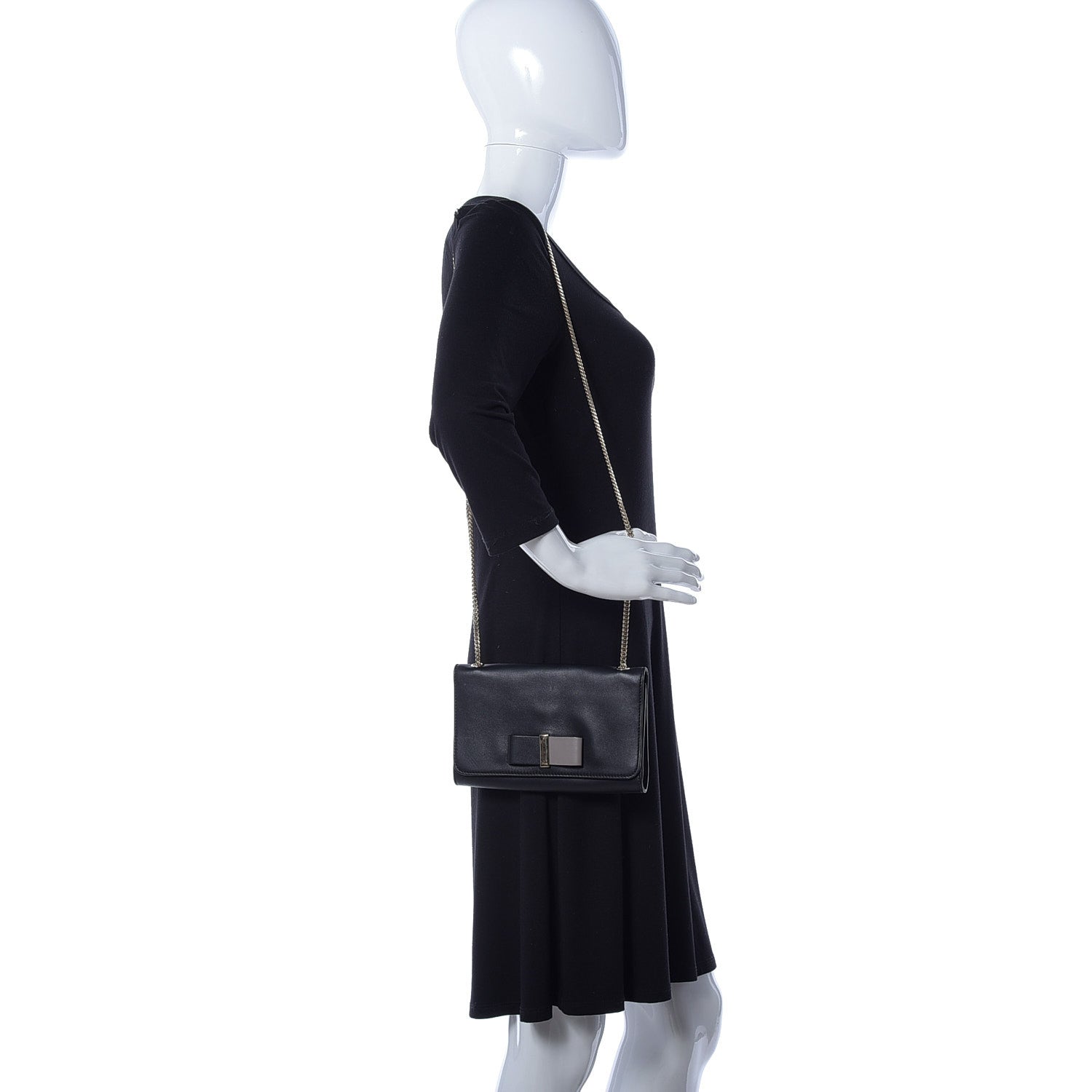 Chloe Lambskin Bow Wallet On Chain Black 2 of 9