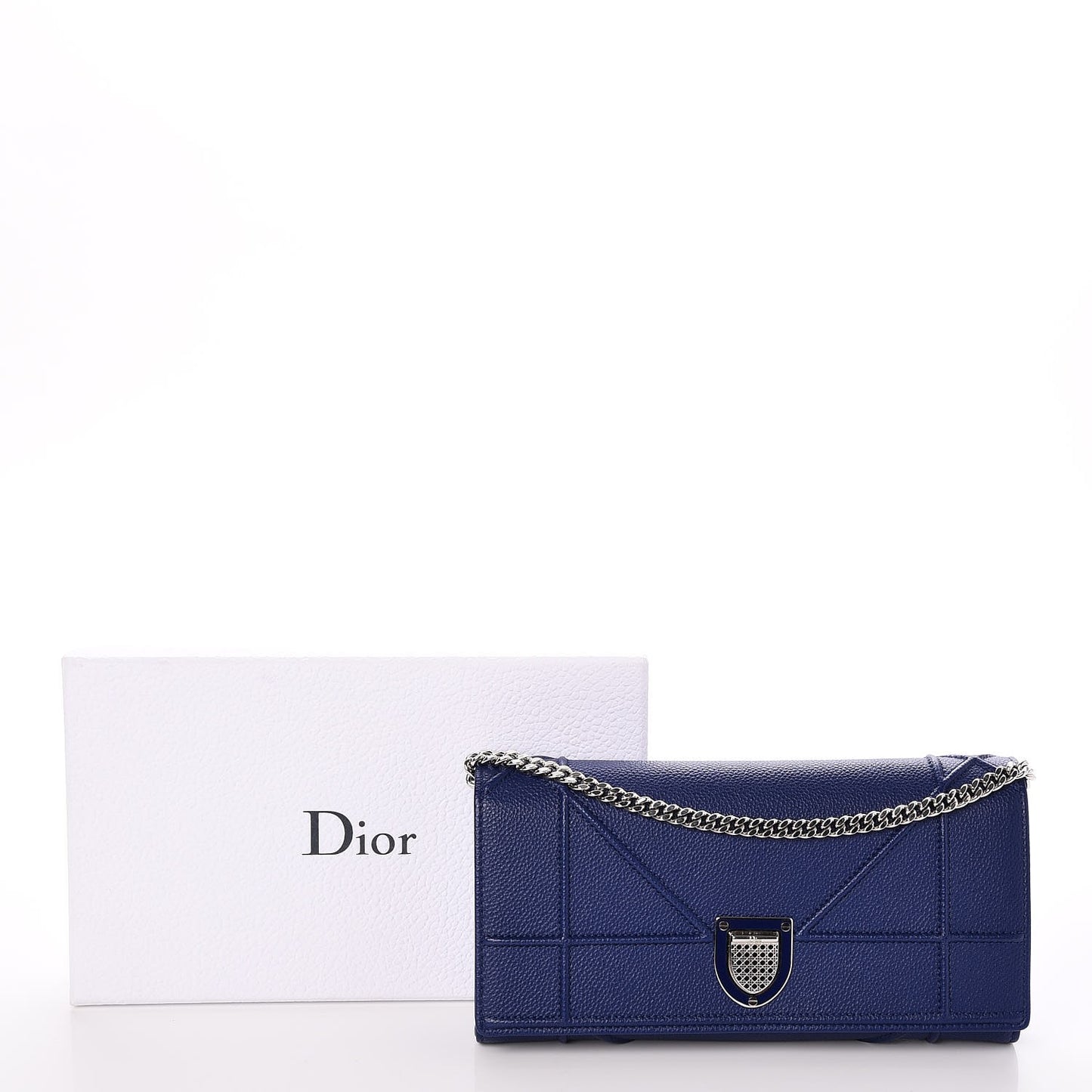 Grained Calfskin Diorama Croisiere Chain Wallet Blue
