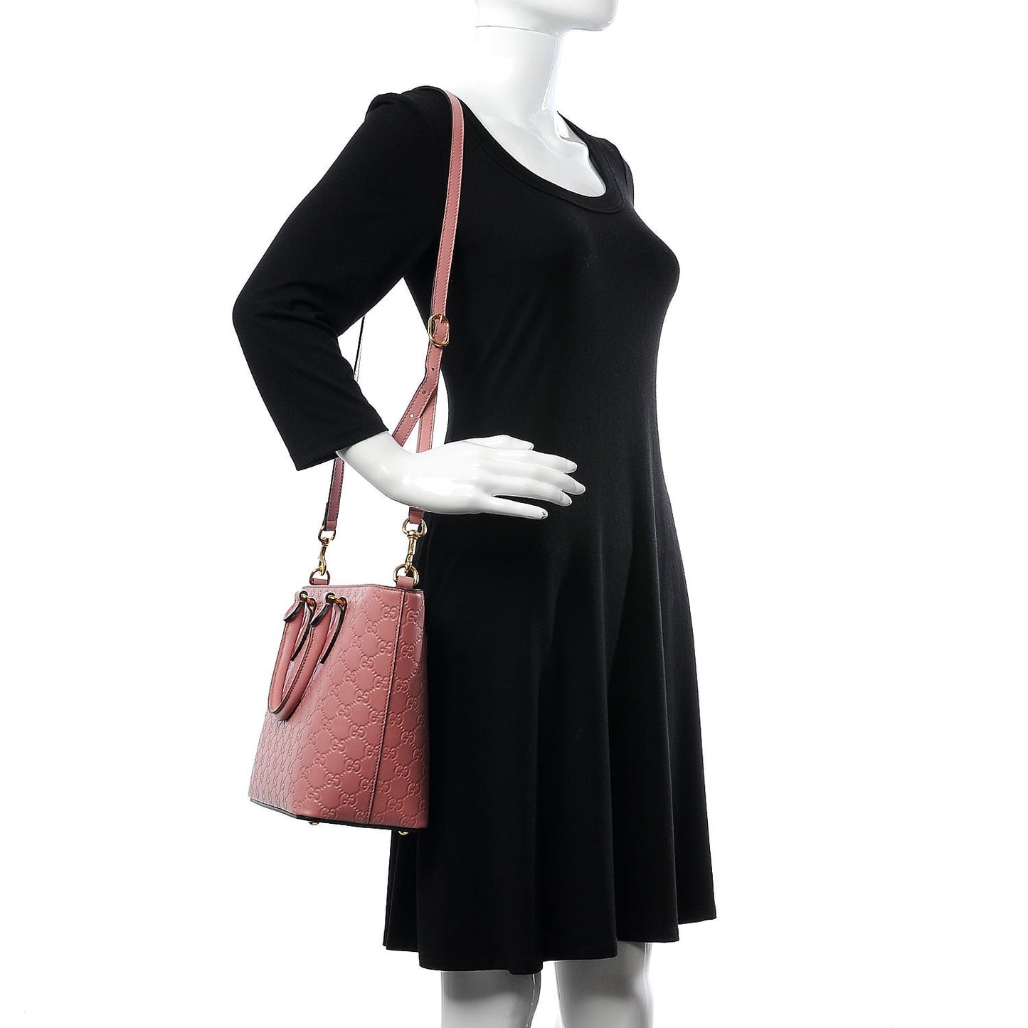 Guccissima Signature Small Zippered Bucket Tote Rose Baby Candy