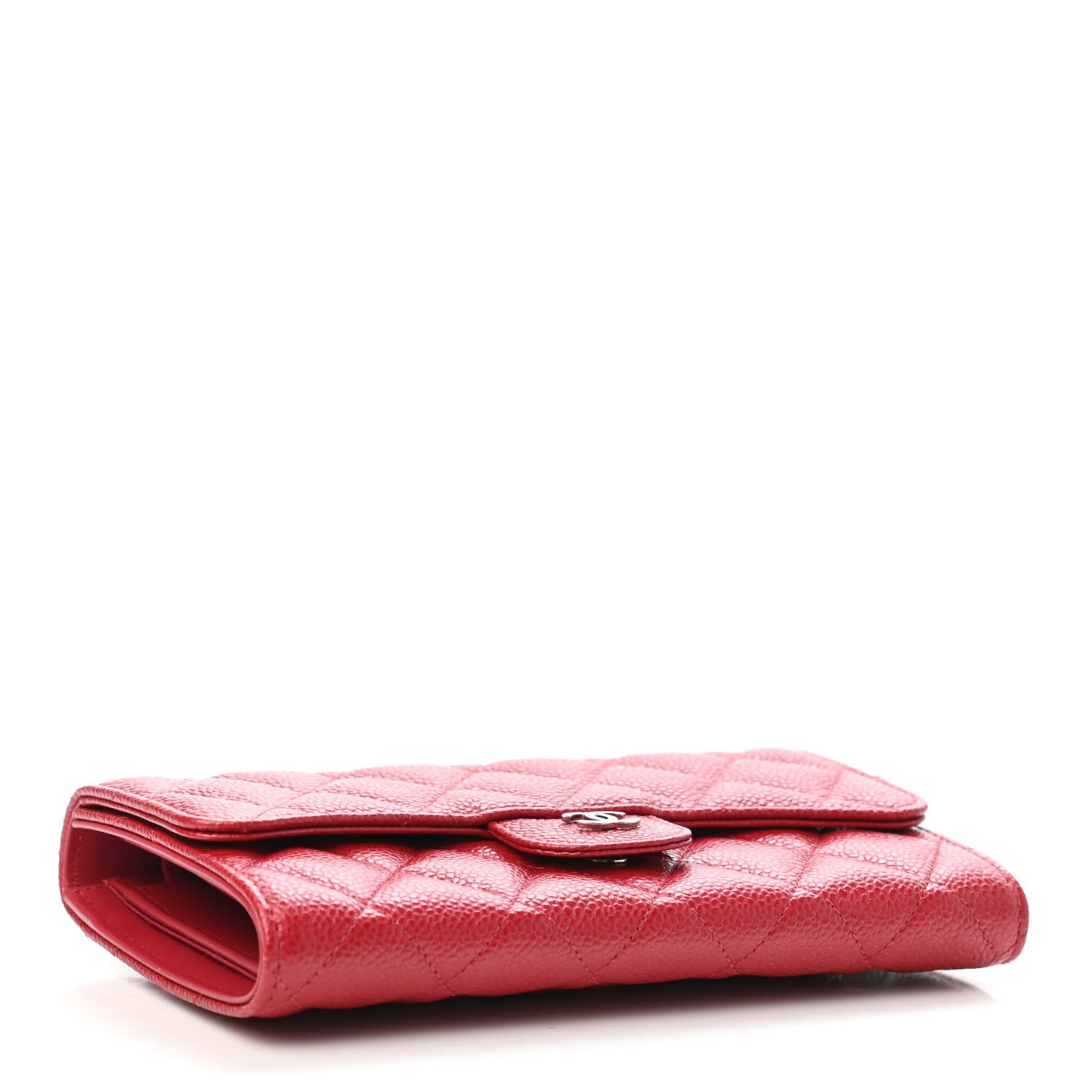 Metallic Caviar Quilted Large Flap Wallet Dark Pink