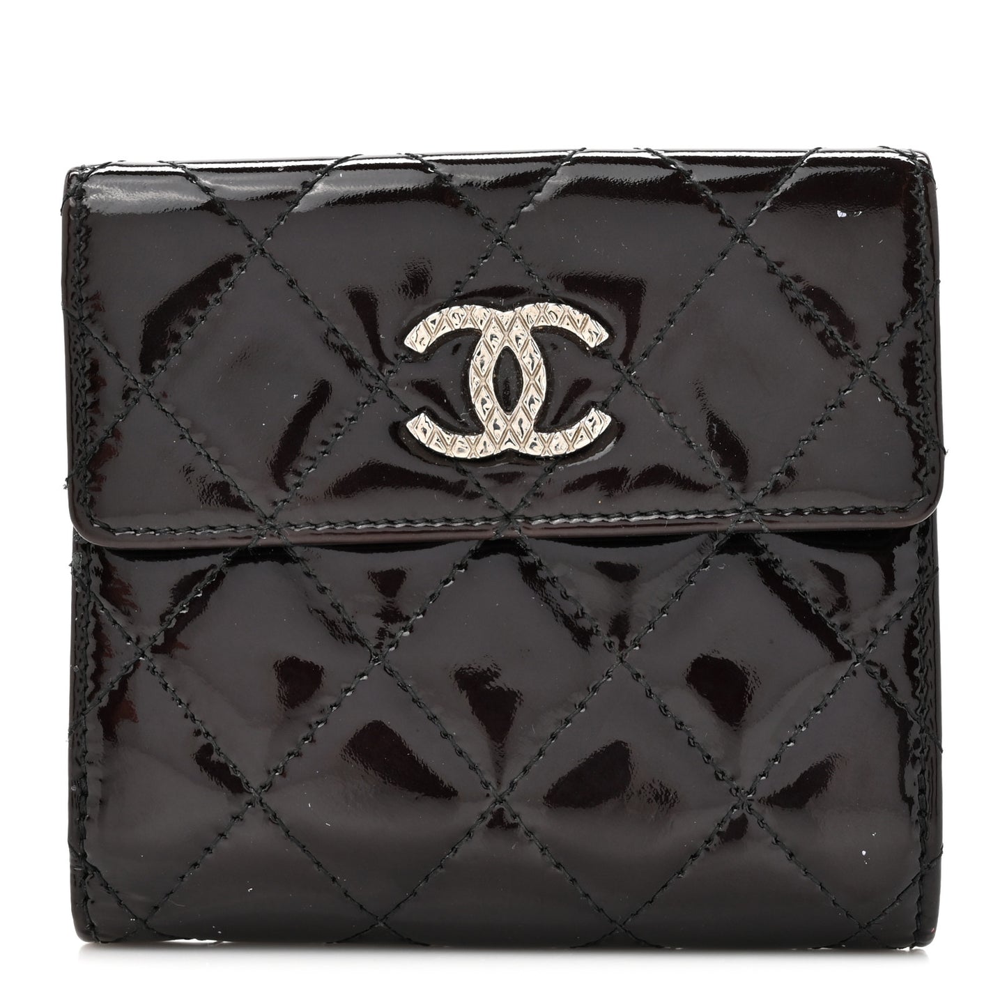 Patent Quilted Brilliant Compact Wallet Black