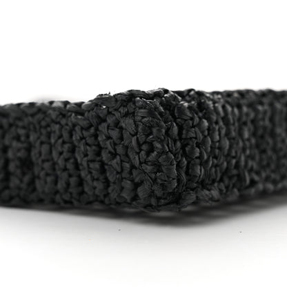 Prada Yarn Raffia Effect Crochet Logo Embroidered Tote Bag Black 9 of 12