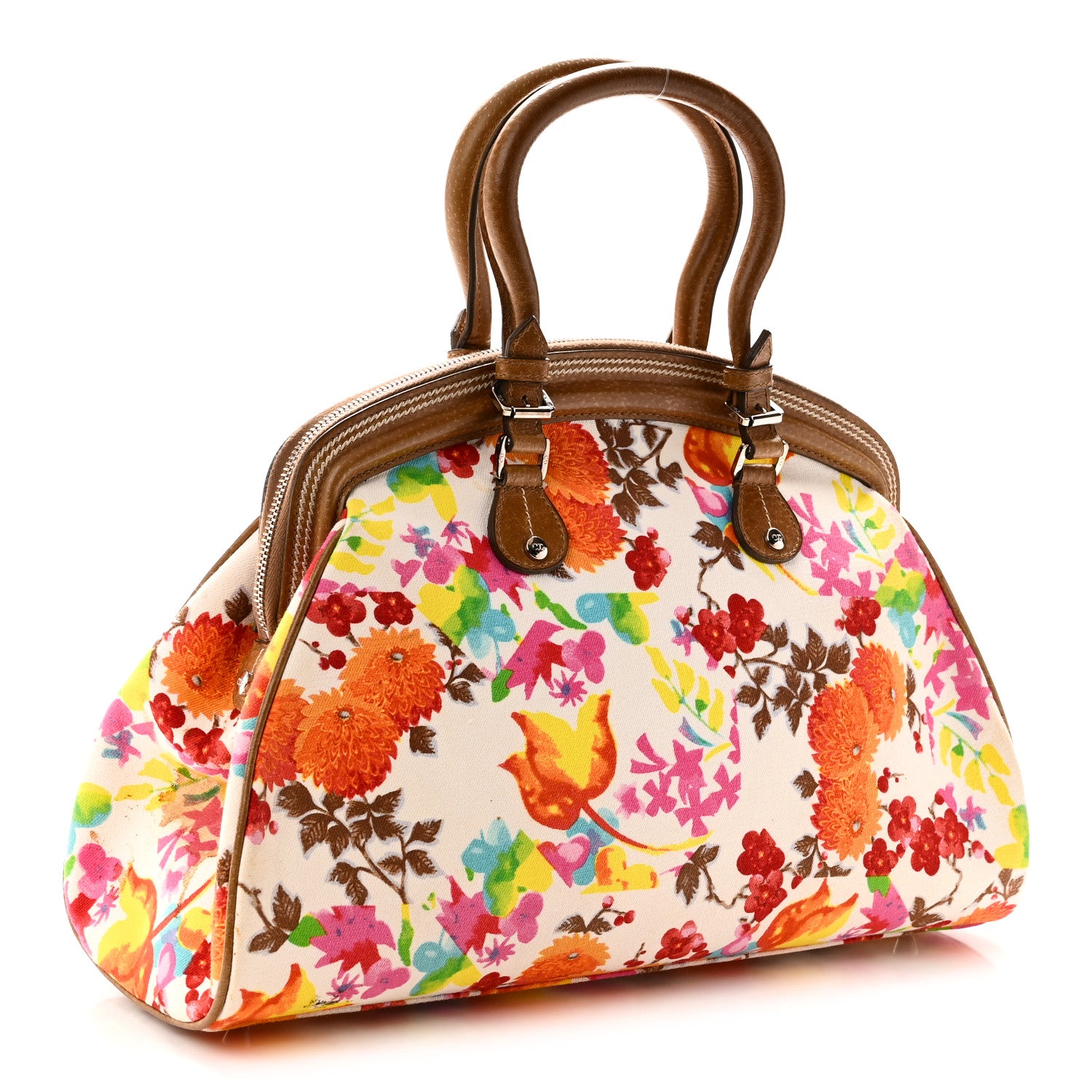 Christian Dior Canvas Floral Frame Satchel 3 of 10