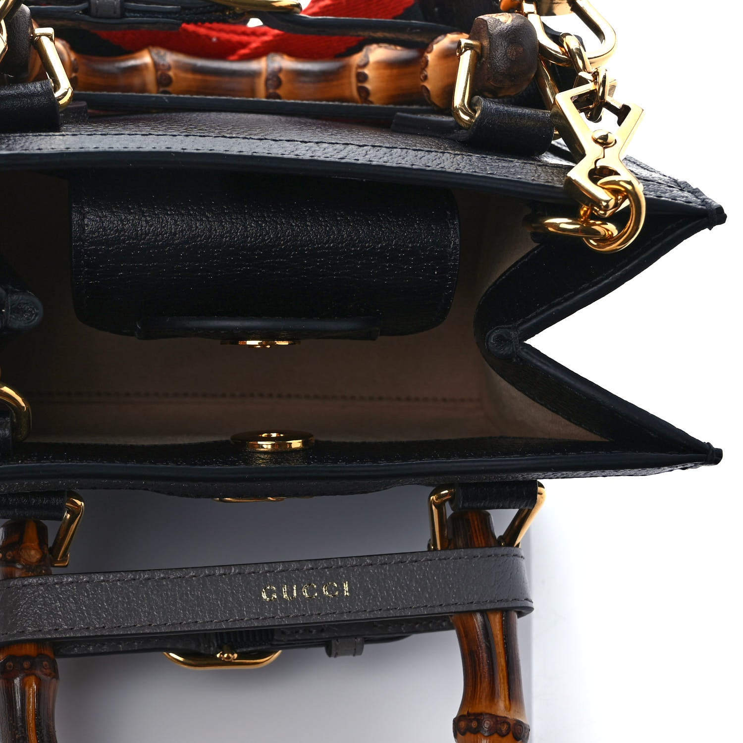 Gucci Textured Dollar Calfskin Web Mini Diana Tote Bag Black 5 of 9
