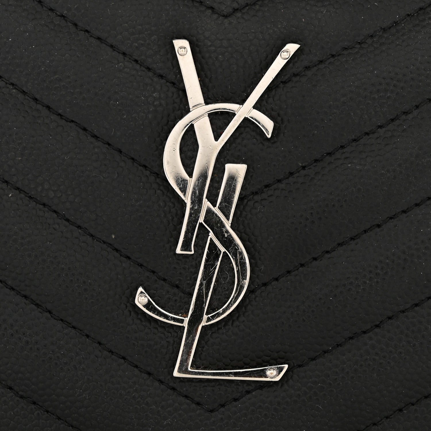 Saint Laurent Grain De Poudre Matelasse Chevron Monogram Zip Around Wallet Black 10 of 11
