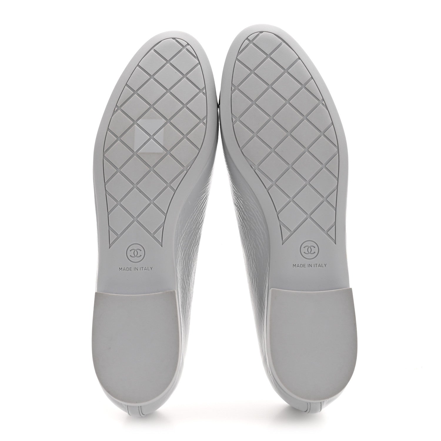 Chanel Shiny Crumpled Calfskin Patent CC Cap Toe Ballerina Flats 41 Grey Black 6 of 10