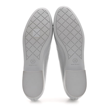 Chanel Shiny Crumpled Calfskin Patent CC Cap Toe Ballerina Flats 41 Grey Black 6 of 10
